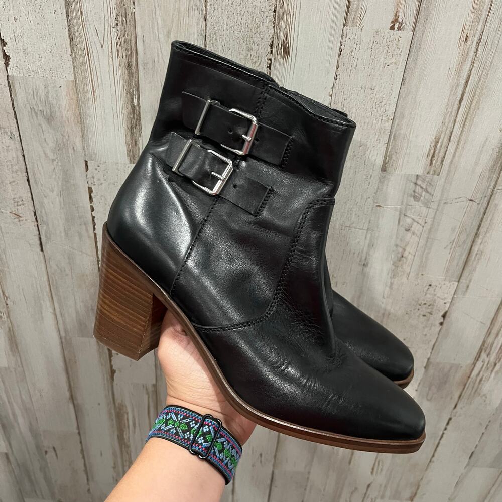 J. Crew Black Ankle Boots with Silver Buckles